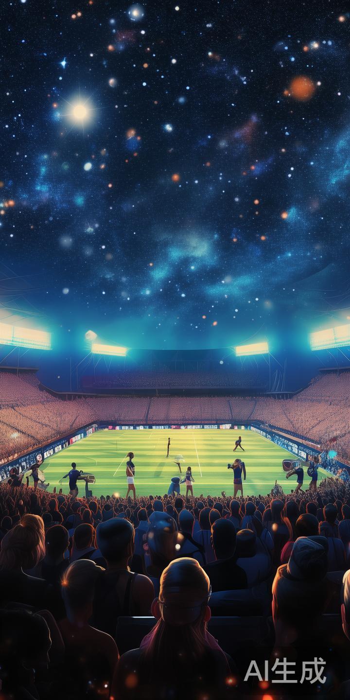 夜幕降临时，星空点缀下尽享体育盛事的激动瞬间